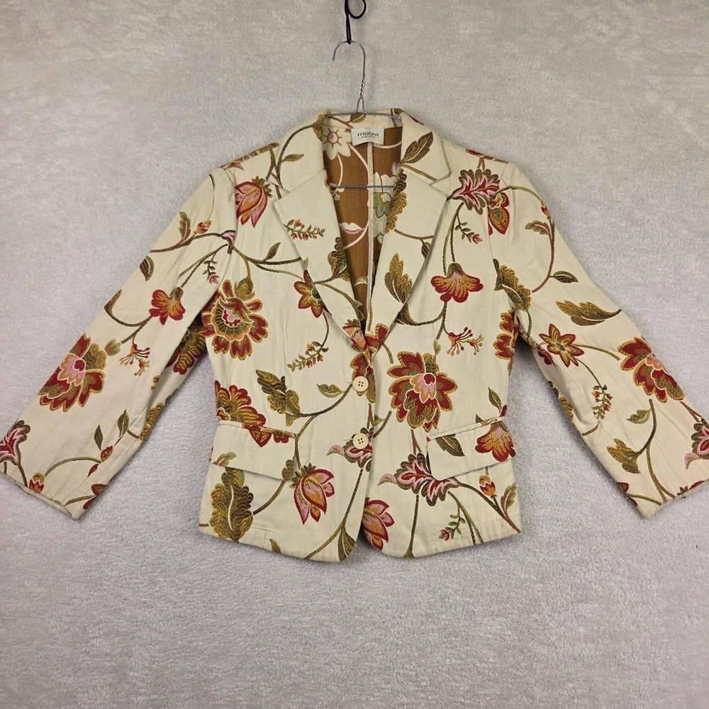 Motivi Italy Floral Tapestry Blazer Cream Red Green Jacquard Jacket Womens 8